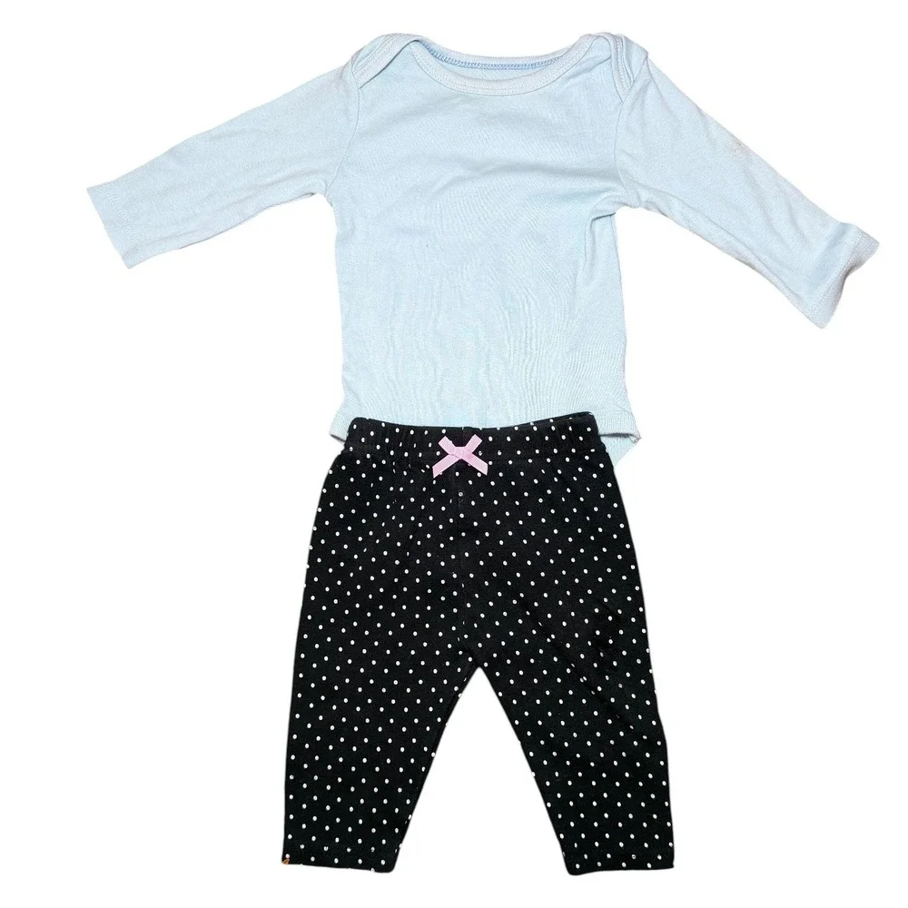 Baby Girl Outfit Lot 6 Pc 0-3M 3-6M Bodysuit Leggings Set Pink Floral‎ Polka